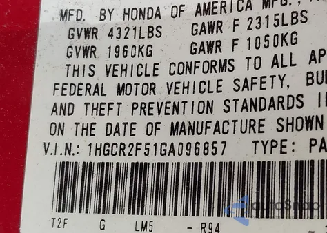 2016 Honda Accord Sport from USA, damaged, VIN 1HGCR2F51GA096857
